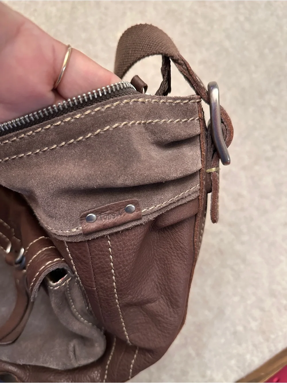 Fossil Vintage Y2K Brown Leather Suede Hobo Shoulder Bag Purse